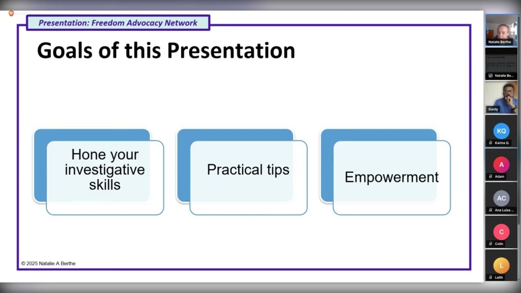 Natalie Berthe – Protecting yourself Online – Cybersecurity for Humans – Freedom Advocacy Network – November 5, 2025